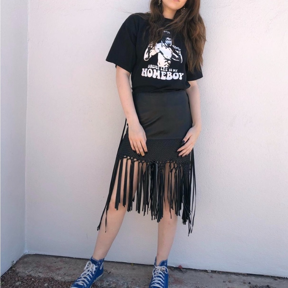 Leather Fringe Skirt festival wear boho style 80s leather